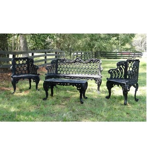 Victorian Garden Bench Patio Set with Two Side Chairs and Table - Picture 1 of 6