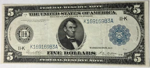 1914 $5 Large Size Federal Reserve Note XF EF Extra Fine Fr 887b - Picture 1 of 2