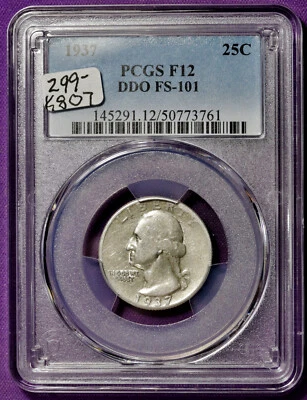 1937 Washington Quarter.  FS101.  DDO.   In PCGS Holder.  F12.   K807 - Image 1 of 2