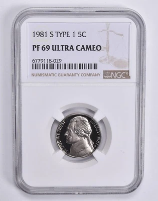 PF69 UCAM 1981-S Type 1 Jefferson Nickel NGC Graded Brown Lbl *8208 - Image 1 of 4