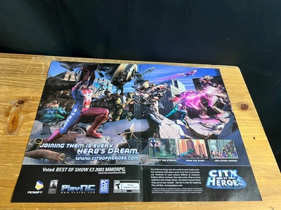2004 VINTAGE 2PG PRINT Ad FOR PC VIDEO GAME CITY OF HEROES CENTERFOLD POSTER - Image 1 of 3