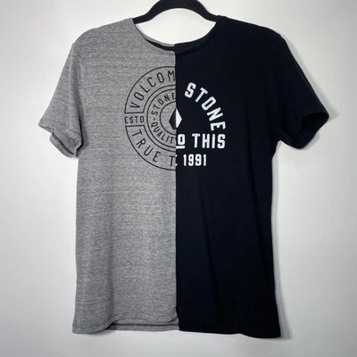 Volcom Stone "True To This" Split Design Women's T-Shirt Gray + Black Sz M / 12 - Image 1 of 4