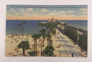 St Petersburg FL Florida Tampa Bay Spa Beach Bathing Pier Linen Vtg Postcard - Picture 1 of 2