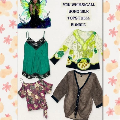Y2K de colección. BLUSA DE HADAS CAPRICHOSA SEDA 4 PIEZAS PAQUETE MEDIANO Foto 1 de 4