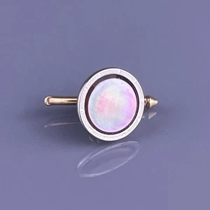 Black Mother Pearl Tuxedo Shirt Dress Stud Rolled Gold Round Larter & Sons VTG - Picture 1 of 6