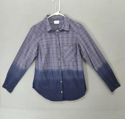 Columbia Shirt Womens Medium Blue Plaid Long Sleeve Button Up Ombre Outdoor Top - Image 1 of 4