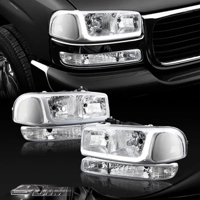 Faros LED cromados transparentes + lámpara de parachoques para GMC Yukon XL 1500 2500 DRL 2000-2006 Foto 1 de 4