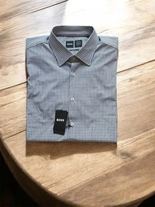 Hugo Boss Slim Fit Performance Blue Plaid Dress Shirt - Size 17.5 - Picture 1 of 9