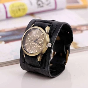 Manschette Männer Armbanduhr Retro Punk Rock Lederarmband Breite Banduhr - Bild 1 von 16