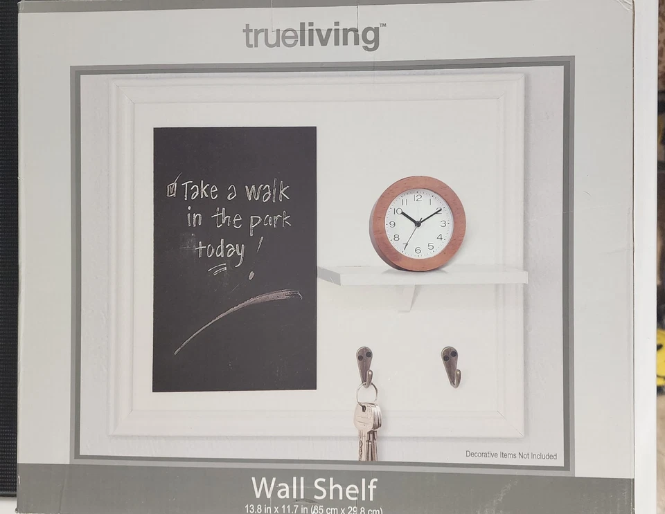 Trueliving Wall Shelf w/ Chalkboard & Key holder White 13.8" x 11.7" NEW in box - Image 1 of 2