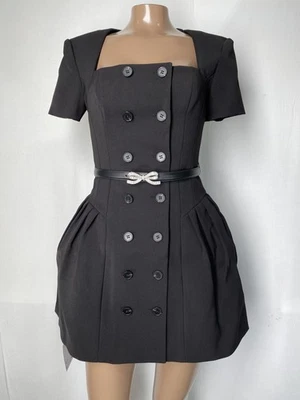 Vestido de mujer autorretrato negro talla 2 crepé manga corta lazo cinturón mini Foto 1 de 4