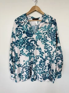 Marina Rinaldi Bluse Damen Größe 16 Blau Blumenmuster Langarm Tropisch Italien - Bild 1 von 11