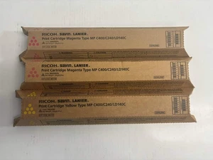 3 Genuine Ricoh MP C400, C240, LD240C Magenta & Yellow Toners 841726, 841727 - Picture 1 of 6