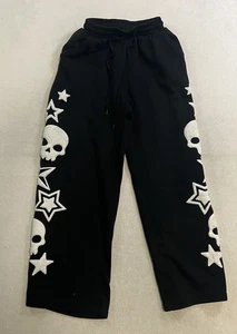 Hot Topic Social Collision Joggers Women's Small Skull Stars Wide Leg Punk Goth - Picture 1 of 12