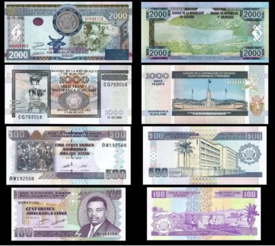 Burundi 4 Pcs SET, 100 500 1000 2000 Francs 2008 2013 UNC, P-44 45 46 47 - Image 1 of 4