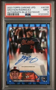 2023 Topps Chrome Update GRAYSON RODRIGUEZ Blue Ray Wave /150 Rookie Auto PSA 9 - Picture 1 of 2