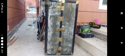 Antique Hartmann Gibraltarized Steamer Trunk Wardrobe Clothing Union Made Ohio Cover