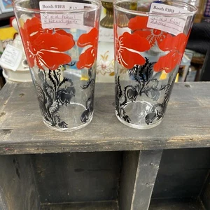(2) Vintage Swanky Swig Hibiscus Flower Federal Glasses, Tumblers, 1950s - Picture 1 of 6
