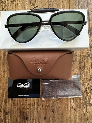 Occhiali Aviatore Gagà Milano In Titanium Beta Ed Inserto In Cuoio - Imagen 1 de 4