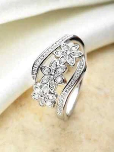 3Ct Round Lab-Created Diamond Half Eternity Wedding Ring 14K White Gold Plated - Picture 1 of 3