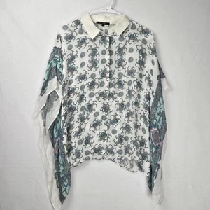 Blusa Kobi Halperin Blanca Azul Seda Viscosa Cuello Abotonada Shaw Talla XS/S - Imagen 1 de 8