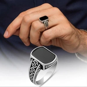 Herren Ring Schwarz Onyx Edelstein 925 Sterling Silber Türkischer Schmuck #AYS6 - Bild 1 von 6