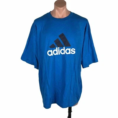 NWT vintage 90s Authentic ADIDAS 3 stripe spell out logo Royal Blue T-shirt XL - Image 1 of 4