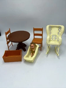 1975 Mattel Sunshine Family Assorted Furniture + Baby - As Pictured - Picture 1 of 5