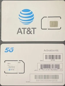 AT&T 5G TRIPLE CUT SIM Card (Mini, Micro, Nano) . Free SIM Card Eject Tool. - Zdjęcie 1 z 4