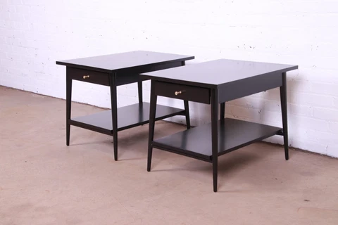Paul McCobb Planner Group MCM Black Lacquered Nightstands, Newly Refinished Cover