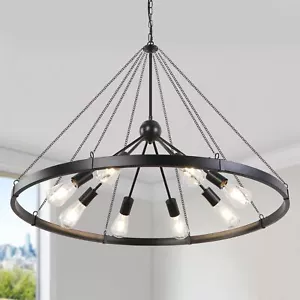 LED Large Chandelier Ceiling Light Flush Mount Fixture Garage Bedroom Black Home - Picture 1 of 12