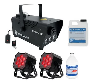 2) American DJ MOD STQ Compact LED DMX Par Can Wash Lights w/Remote+Fogger+Juice - Picture 1 of 12