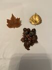 Vintage Lot Of 3 Leaf Leaves Broochs Pin Estate Pieces