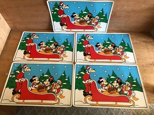 Vintage Christmas Disney Placemat Set Mickey Minnie Donald Santa Goofy ROUGH - Picture 1 of 21