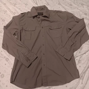 Camicia Calvin Klein Logo Tag Spalline Doppia Tasche Gomito Bottone Grigio Tg M - Foto 1 di 4