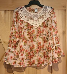 Disney Schneewittchen Lauren Conrad Gr. L Bauern Blumen Bluse Spitze Häkel transparent - Bild 1 von 13