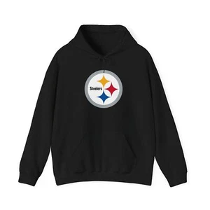 Pittsburgh Steelers Hoodie Sweatshirt, Fan Apparel with Pockets, Black White - Picture 1 of 13