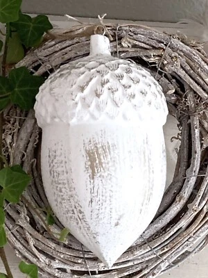 Große  Eichel Zapfen, Holz Weiß - Gold, 15 cm, Baumschmuck, Hänger - Bild 1 von 2