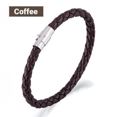 Pulseira de couro masculina clássica retrô marrom preta trançada aço inoxidável EUA - Imagem 1 de 4