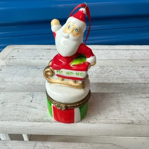 Caja baratija cerámica adorno navideño vintage de Papá Noel 4" con bisagras - Imagen 1 de 9