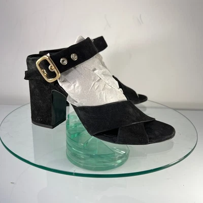 AGL Attilio Giusti Leombruni salto bloco tamanho 39.5 EUA 9.5 couro camurça preto - Imagem 1 de 4