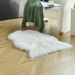 3' x 2' Small White Fluffy Faux Sheepskin Fur Rug Mat Throw - Picture 1 of 5