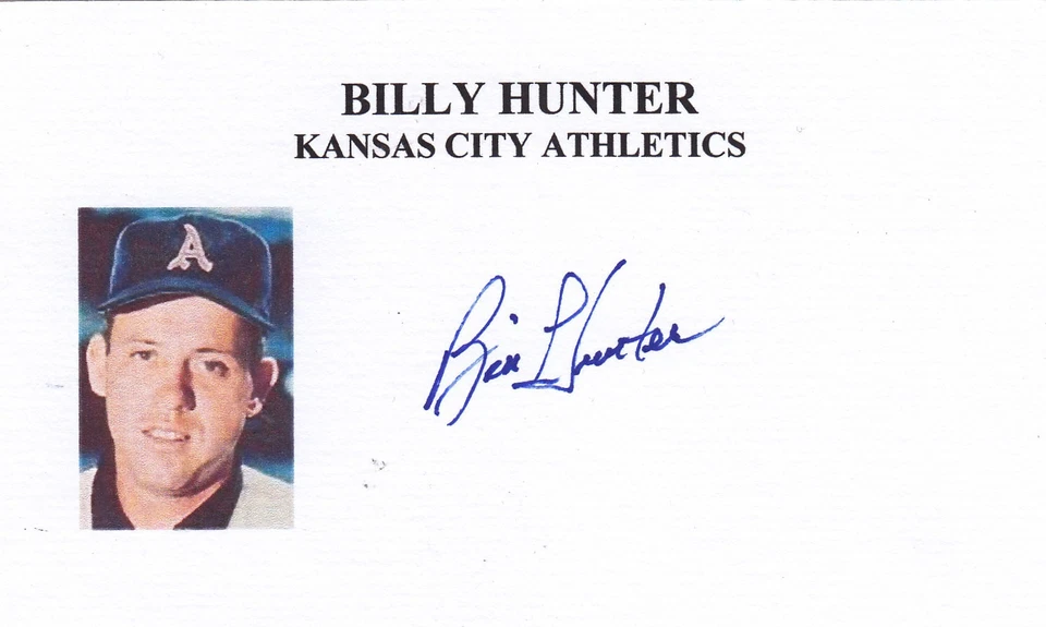 Billy Hunter Signed AUTO Index Card Orioles Yankees Athletics Rangers Browns - Image 1 of 1