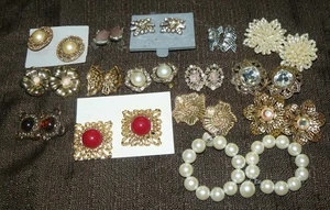 Lot of 15 Pairs Vintage Avon Clip On Earrings Dressy Rhinestones Faux Pearls - Picture 1 of 4