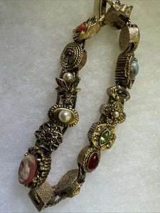 Vintage 15 Charm Slide Bracelet Victorian Revival Era 1960's Mid Century 7.5” - Picture 1 of 9