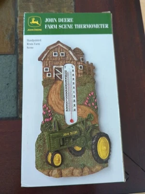 John Deere Handpainted Thermometer Farm Scene Tractor Hand Painted Resin - Image 1 of 2