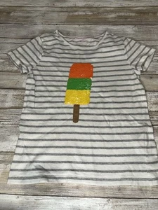 Mini Boden Girls 6 7 Y Gray Striped Popsicle Color Change Sequin Flip Shirt - Picture 1 of 6