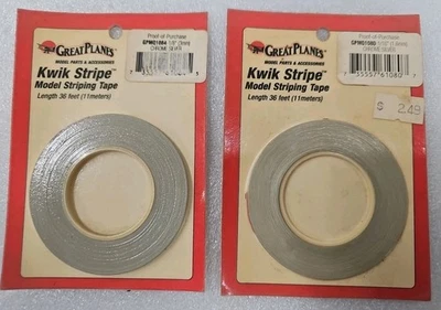 GREAT PLANES  KWIK STRIPE 36 FEET, Chrome Silver 1/16 & 1/8. NIP (S5) - Image 1 of 4