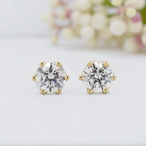 Round White Color Diamond Earring 14KRose White Yellow Gold Earring KD981 - Picture 1 of 9