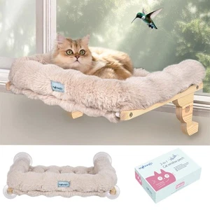 2-in-1 Cat Window Perch for Cats Inside, Fluffy Cushion Bed, Wooden Cat Windo... - Picture 1 of 8